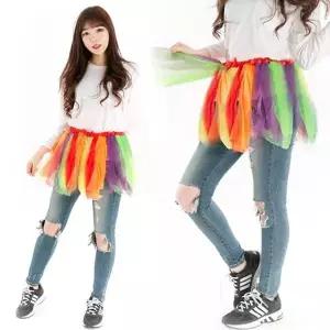 TBZ 무용의상 발레리나 레인보우망사치마 댄스스포츠의상