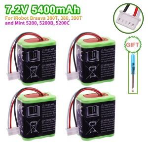 iRobot Braava 380T Mint 5200 진공 청소기 용 7.2V NI-MH 5400mAh 배터리 고용량 업그레이드