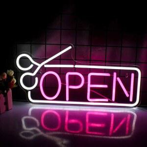 헤어살롱 네온사인 실내간판 LED open 간판 램프 창문 조명 옥외간판 상가