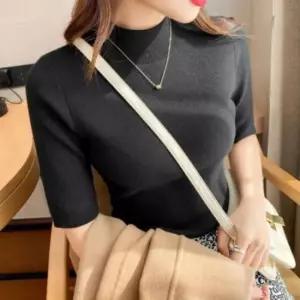 친절한탄씨 여성 슬림핏 골지 반팔 반목 니트 티셔츠 5부 여름 이너웨어 반팔니트티 반목니트티