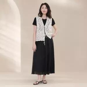 여성 펀치조끼 패치 니트 베스트