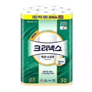 크리넥스 데코 소프트 3겹 30롤 종이 주방 수건 롤 티슈 복합 재질 원단