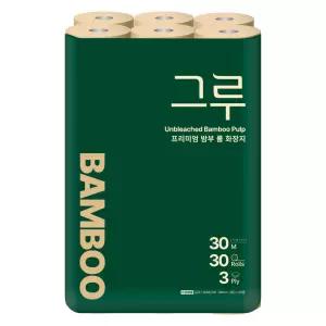 그루 프리미엄 밤부 롤 화장지 3겹 30m 30롤 1팩