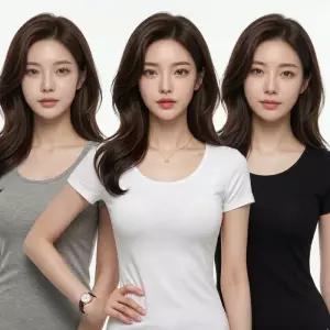 제임스딘 베이직 면스판 여성 반팔 런닝 기본 티셔츠 흰색 회색 검정색 화이트 블랙 주니어 여자 WRV014