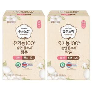 좋은느낌 유기농100% 순면흡수체 탐폰 체내형생리대 템포 슈퍼 12Px2팩