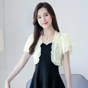여름 볼레로 얇은 가디건 야생 작은 목도리 태양 보호 볼레로 쉬폰 프릴 반팔 가디건