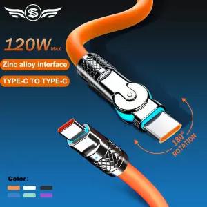 120w 6a 초고속 충전 유형 C 실리콘 180  회전 팔꿈치 TYPE-C-C 데이터 케이블 1M 2M USB 케이블 USB C -
