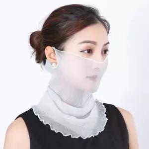 1+1 여성 쉬폰 망사 귀걸이형 얼굴가리개 마스크 멀티스카프 운전 골프 라운딩 스카프