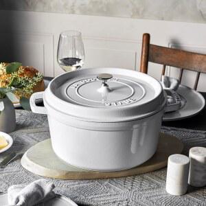 STAUB 주물 더치 오븐 7-QT 원형 코코트, 7-8, 흰색 프랑스산, 제공