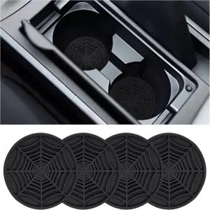 컵 홀더용 4PCS 실리콘 자동차 코스터 스파이더 웹 논슬립 유니버설 2.75인치 액세서리용 인테리어 핏 트럭