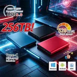 외장 하드 드라이브 고속 SSD 256TB USB3 PC/노트북/Mac/휴대폰용 휴대용 솔리드 스테이트