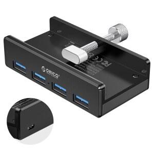 ORICO USB 3.0 허브, 허브 클램프, 추가 전원 공급 포트가 있는 알루미늄 4포트 스플리터 및 4.92피트 데이터 케이블, 모니터 /데스크탑 - 블랙(전원 어댑터 미포함)