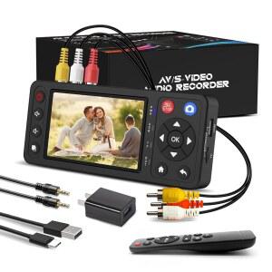 QONAKISM VHS에서 4인치 HD 화면을 갖춘 디지털 변환기 비디오 캡처 레코더를 MP4로 변환하여 VHS VCR DVR DVD HI8 MINI DV 캠코더 레트로 콘솔(테이프 / DVD 플레이어 제외)과 호환됩니다