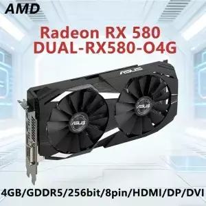ASUS AMD RX 580 DUAL 4G 4GB GDDR5 256비트 그래픽 카드 PCI-E 3.0 HDMI DVI DP 8핀 듀얼 팬 쿨링 게임