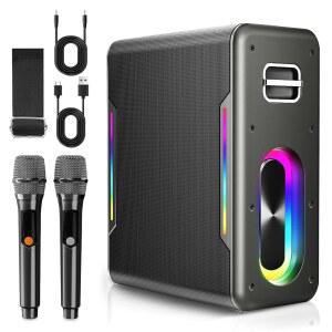 노래방 기계 무선 기계 TF DSP 조명 스피커 지원 아동용 마이크 휴대용 입력 USB 2개 TWS 카드 AUX LED 성인용 블루투스 포함