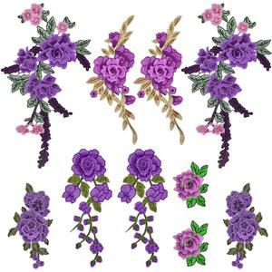 자수 꽃 패치에 바느질하는 10pcs(5쌍) 보라색 꽃 자수 DIY 청바지 드레스 모자 가방 옷 재봉 공예, 5가지 스타일