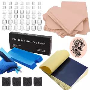 569Pcs 타투 스킨 연습 키트 - SOTICA 전문가 15개 포함 가짜 50 스텐실 종이 200 머신 펜 커버 300 혼합