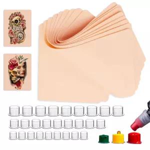 310PCS 타투 연습 키트 - 300개의 혼합 색소 컵(작은 9개 중간 13개 큰 16개)과 10개의 스킨이 포함된 가짜