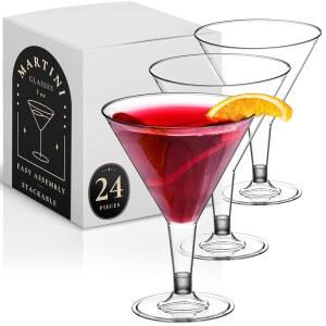 데코랙 24 마티니 칵테일 잔, 7온스 BPA 프리 플라스틱 파티 컵, 야외 파티, 결혼식, 피크닉, 스태커블 스템드, 재사용 가능, 일회용 안경(24팩)에 적합합니다