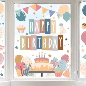 자르테나AMCS 생일 축하 창문 클링 보호 케이크 풍선 선물 스티커 양면 유리 장식 6장의 배경 홈 파티 벽
