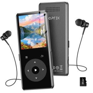 블루투스를 지원하는 AGPTEK 64GB MP3 플레이어 스피커 및 FM 라디오를 M7 1.8인치 음악 터치 버튼 최대 128GB 지원