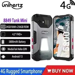 새로운 유니허츠 8849 탱크 미니 러기드 스마트폰 4G 2GB+256GB 43인치 FHD 디스플레이 Helio G99