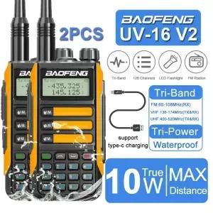 2개입 바오펑 UV6 V2 무전기 0W 강력 방수 VHF UHF CB 햄 듀얼 밴드 28채널 양방향 USBC 충전기 휴대용
