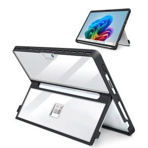 스텐트 커버가 있는 13인치 MICROSOFT SURFACE PRO 11/10/9/8용 케이스 타입 커버 키보드와 호환되는 올인원 충격 방지 폴리오 러기드 TPU 소재(반투명)