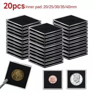 20PCS 플라스틱 사각형 동전 홀더 캡슐 컨테이너 투명 Gaine 작은 라운드 보호 상자 디스플레이 20mm40mm