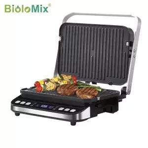BioloMix2000W 전기 접촉 그릴 디지털 철판 및 파니니 프레스 와플 메이커 플레이트 옵션 80 도 바베큐