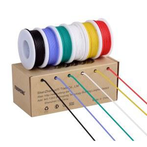 TUOFENG 18 AWG 연선 스풀 실리콘 고무 단열 주석 구리 유연 와이어 키트 6가지 색상 각각 13.2피트/4M