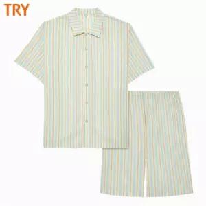 TRY면레이온 혼방 선염 체크 남반팔파자마상하1세트TMJSK13