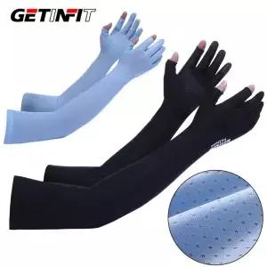 GETINFIT 쌍 여름용 두 손가락 슬리브 통기성 메쉬 스 실크 자외선 차단 라이딩 낚시 팔토시 남녀공용
