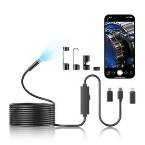 조명이 있는 내시경 카메라 LED 8개 조절 가능한 1920P HD 보어스코프 16.4피트 반강성 스네이크 IOS 및 ANDROID용 IP67 방수 8MM 검사(싱글 렌즈)