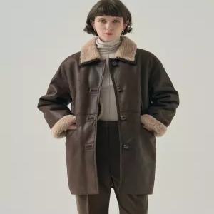 드로우핏 우먼 웰트 하프 시어링 자켓 [BROWN SUEDE] 퍼 무스탕자켓 DFWMJK5402BR 5