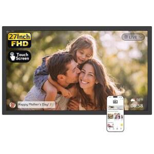 넥스포토 27인치 터치스크린 디지털 액자 FHD WIFI 액자 전자 64GB 구글 사진 추가 동영상 업로드 크리스마스 선물 / 엄마 조부모님 블랙