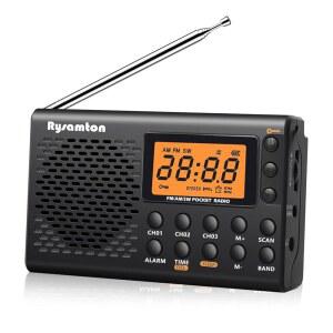 라이샘튼 휴대용 AM/FM/단파 라디오 배터리 작동 포켓 대형 디지털 디스플레이 알람 및 수면 기능이 있는 시계 이어폰 포함