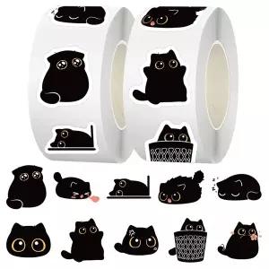 500PCS 검은 고양이 스티커 롤 낙서 스크랩북 케이스 스케이트 보드 방수 만화 장식 스티커 장난감