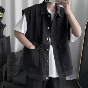고품질 남성 오버핏 빅포켓 데님조끼 청조끼 2컬러 블랙 연청 남성청조끼 (WA2A951)