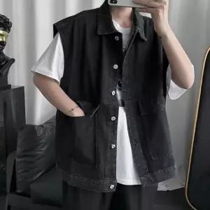 남성 오버핏 빅포켓 데님조끼 청조끼 2컬러 블랙 연청 남성청조끼 (WA2A951)