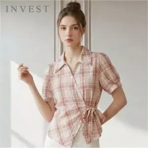 [인베스트] 클래식 체크 랩 블라우스_IN6M1BL6041