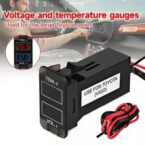 범용 LED 디지털 전압계 자동차 온도계 전압 듀얼 디스플레이 게이지 온도 계량기 테스터 12V 24V