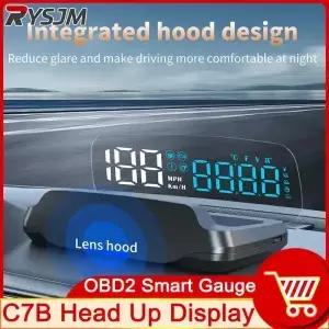 C7B OBD2 HUD 자동차 헤드 업 디스플레이 앞 유리 프로젝터 자동 전자 속도계 연료 소비 온도 알람 게이지