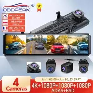 A8 4CH 대시 캠 11.26 인치 4K 와이파이 백미러 비디오 녹음기 자동차 DVR 듀얼 렌즈 ADAS BSD 나이트 비전