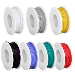 AYWFEY 22 AWG 좌초선 실리콘 전기선 각 스풀 10피트(OD: 1mm) 게이지 와이어 솔리드 코어 후크업 키트 통조림 구리선 7가지 색상 점퍼선