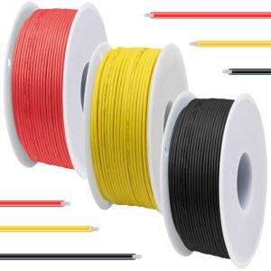 DAOKAI 22 게이지 실리콘 와이어 600V AWG 좌초 주석 코팅 구리 3색(블랙 레드 옐로우) 7m/23피트 각 전기 케이블 연결 키트 3D 프린터 모델카용