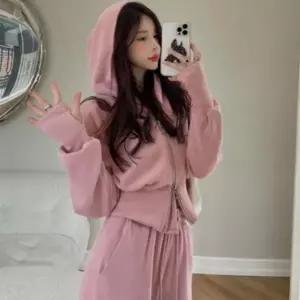여성 후드집업 투피스 크롭 와이드 팬츠