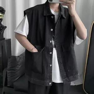 남성 오버핏 빅포켓 데님조끼 청조끼 2컬러 블랙 연청 남성청조끼 (WA2A951)