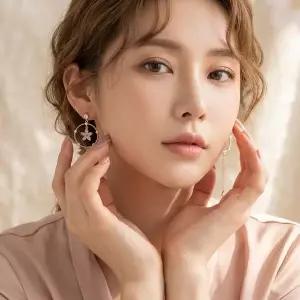 플라워 원형 링 드롭 귀걸이 큐빅 진주 롱체인 포인트 여성 침형