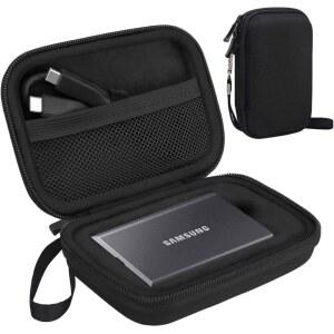 삼성 T7 / 터치 휴대용 SSD용 Lacdo 하드 케이스 외장 솔리드 스테이트 드라이브 500GB 1TB 2TB 4TB USB 3.2 2세대 EVA 충격 방지 저장 여행 가방 블랙